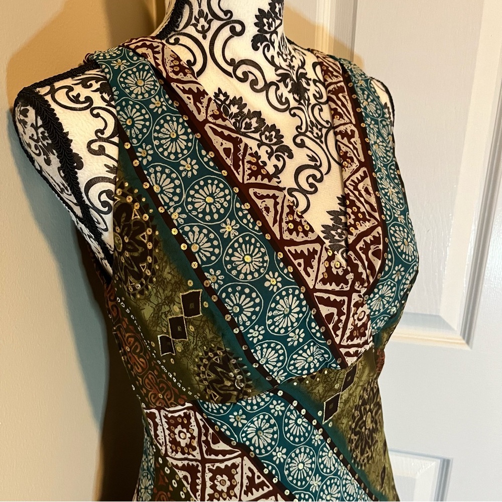 Vtg 90s Rabbit Rabbit Rabbit Dress Aztec 90’s Printed Asymmetrical Midi/Max - Picture 2 of 13